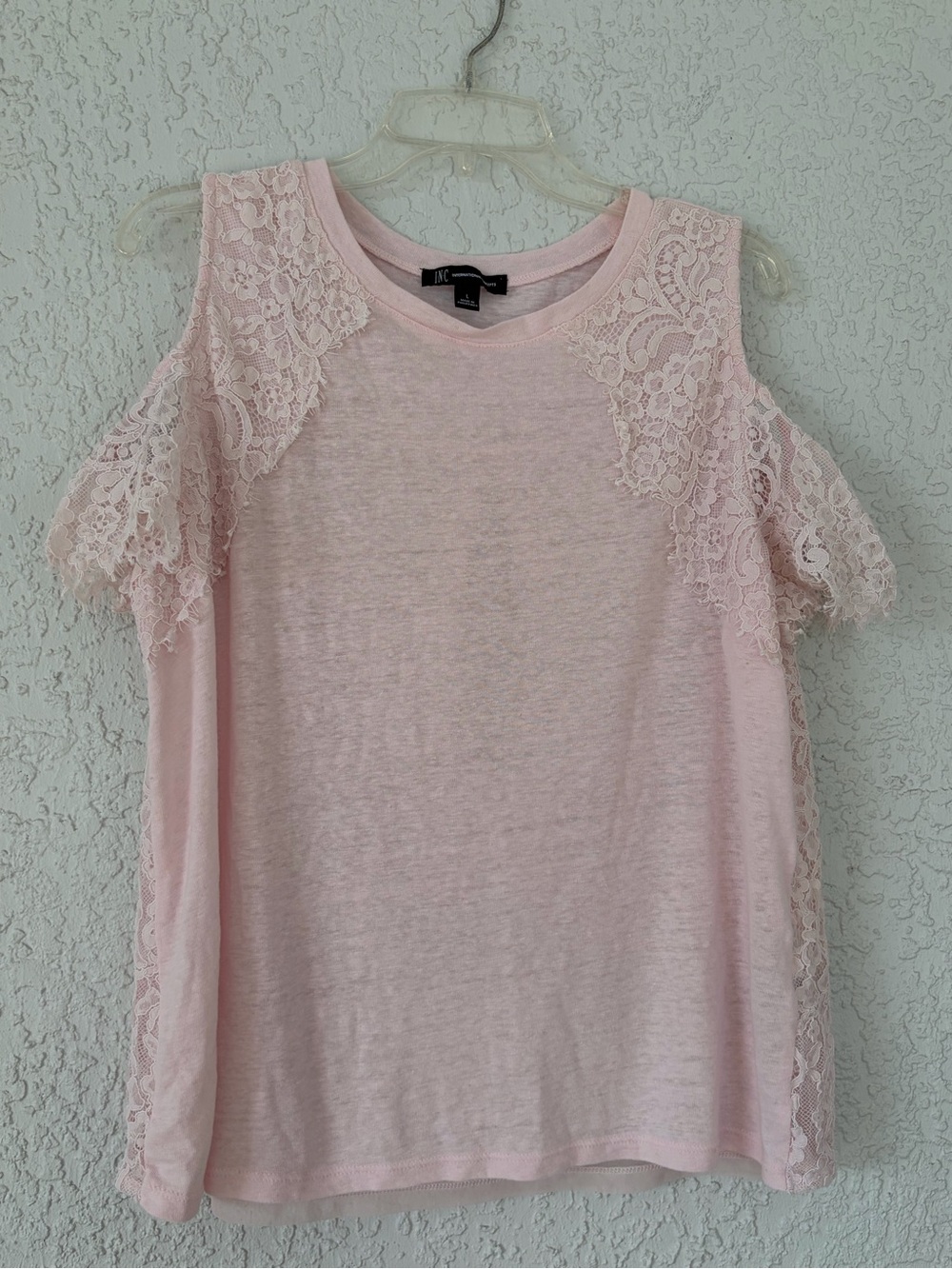 INC International Concepts Pale Pink Lace Cold-Shoulder Top size L